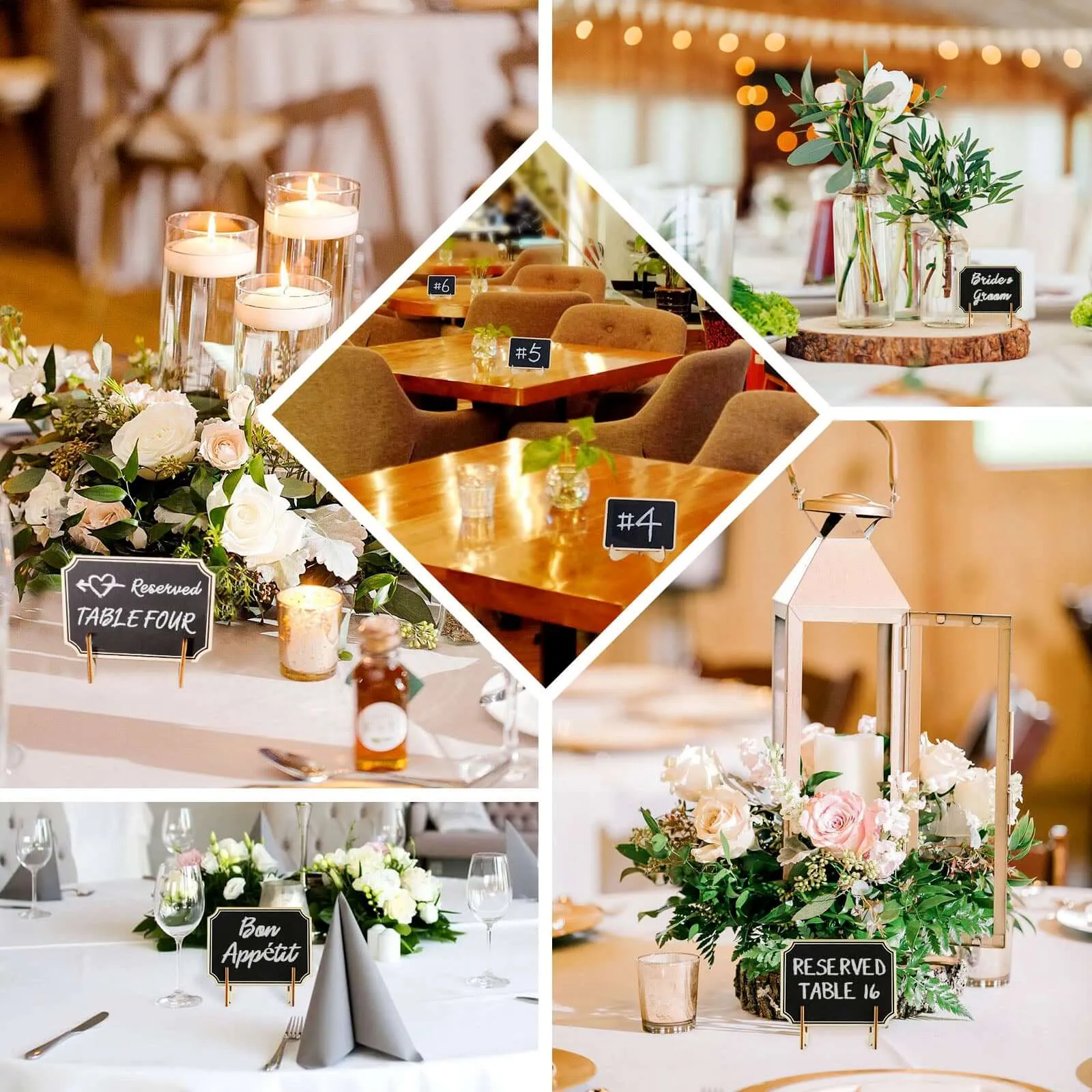 10 Pack Mini Wooden Table Chalkboard Signs With Removable Stands and Chalk 3"x4"