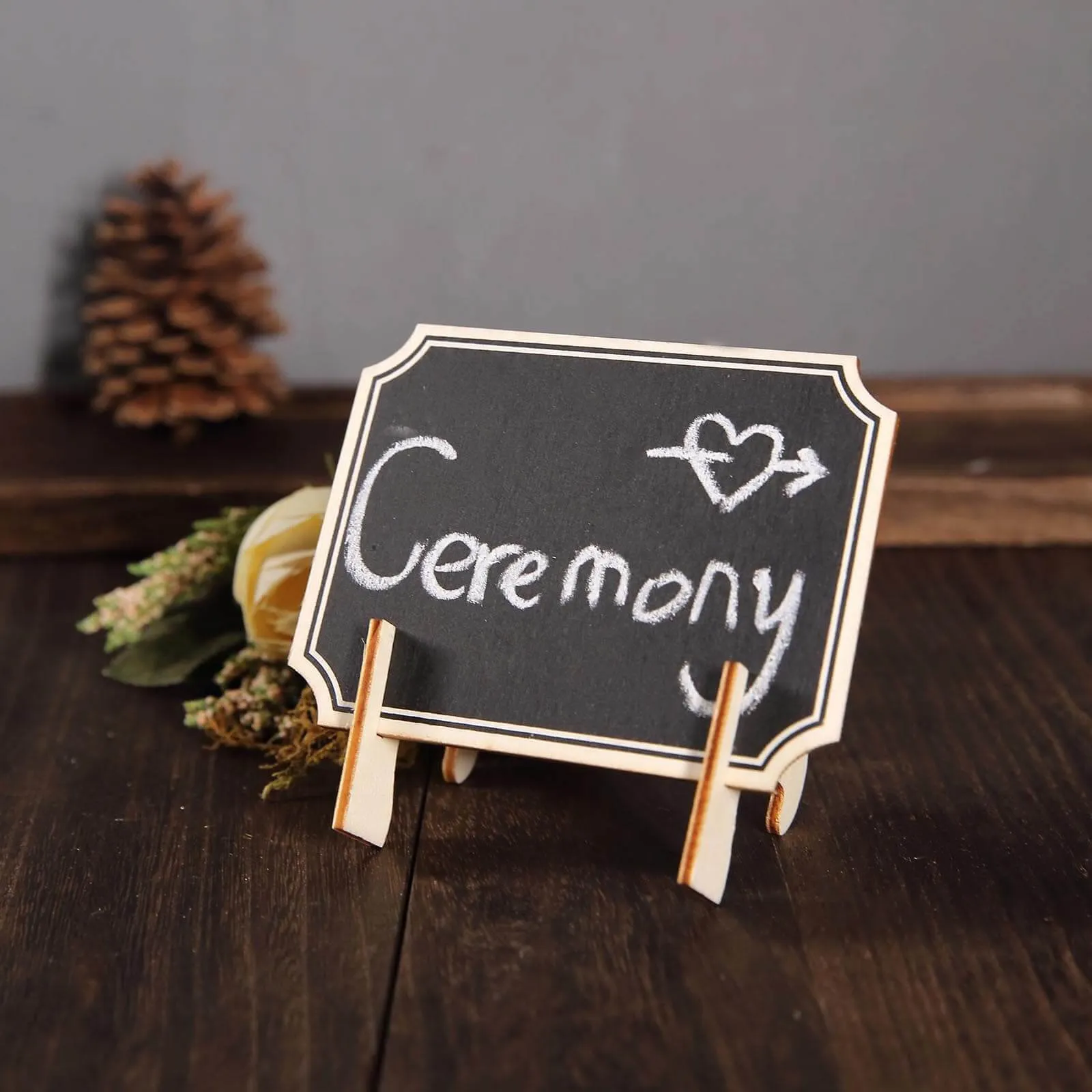 10 Pack Mini Wooden Table Chalkboard Signs With Removable Stands and Chalk 3"x4"