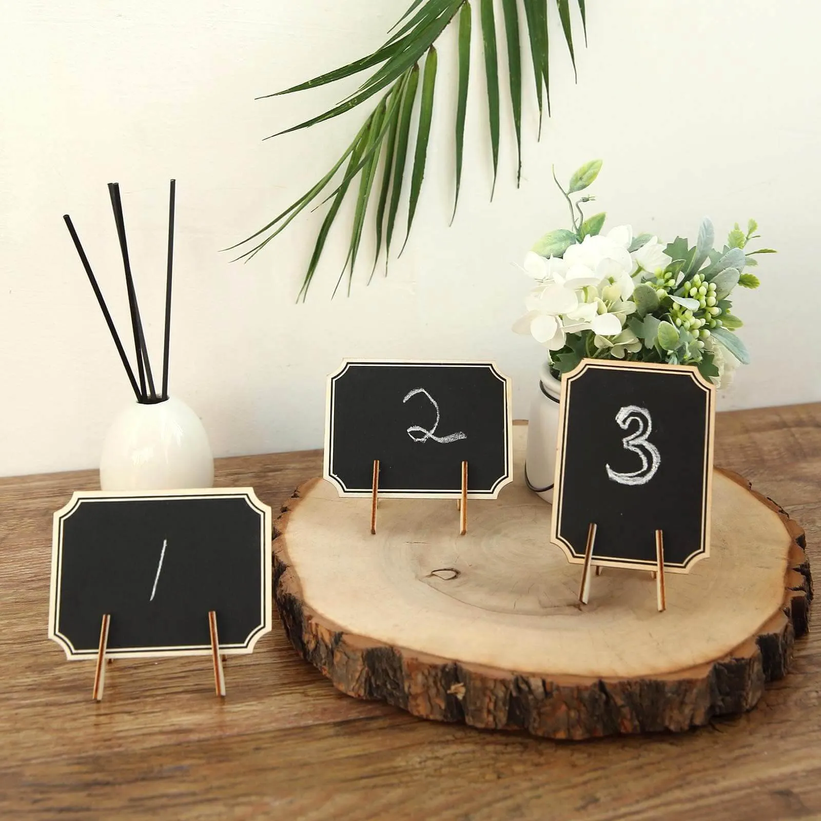10 Pack Mini Wooden Table Chalkboard Signs With Removable Stands and Chalk 3"x4"