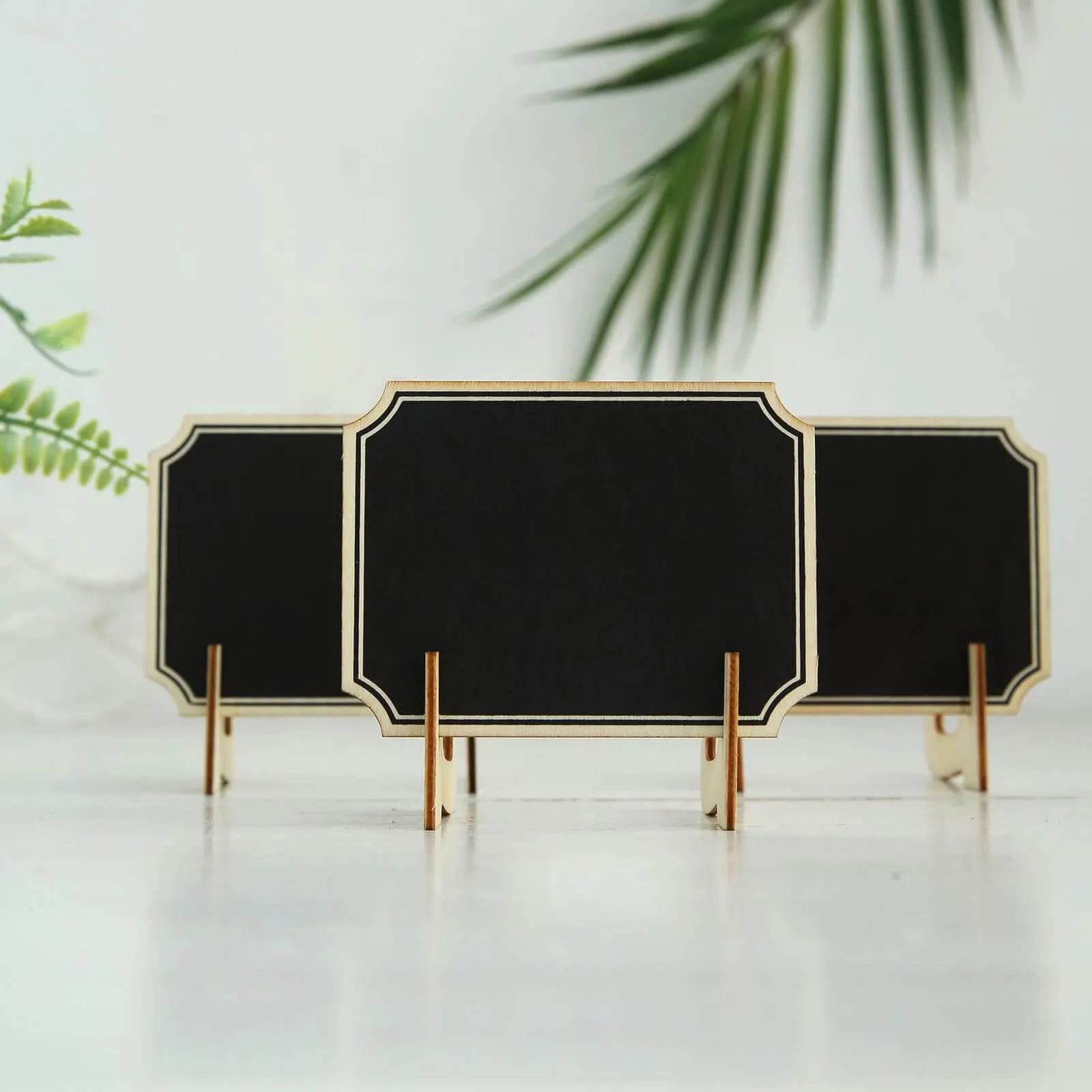 10 Pack Mini Wooden Table Chalkboard Signs With Removable Stands and Chalk 3"x4"