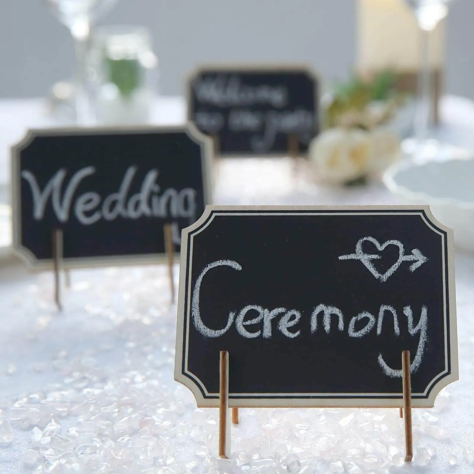 10 Pack Mini Wooden Table Chalkboard Signs With Removable Stands and Chalk 3"x4"