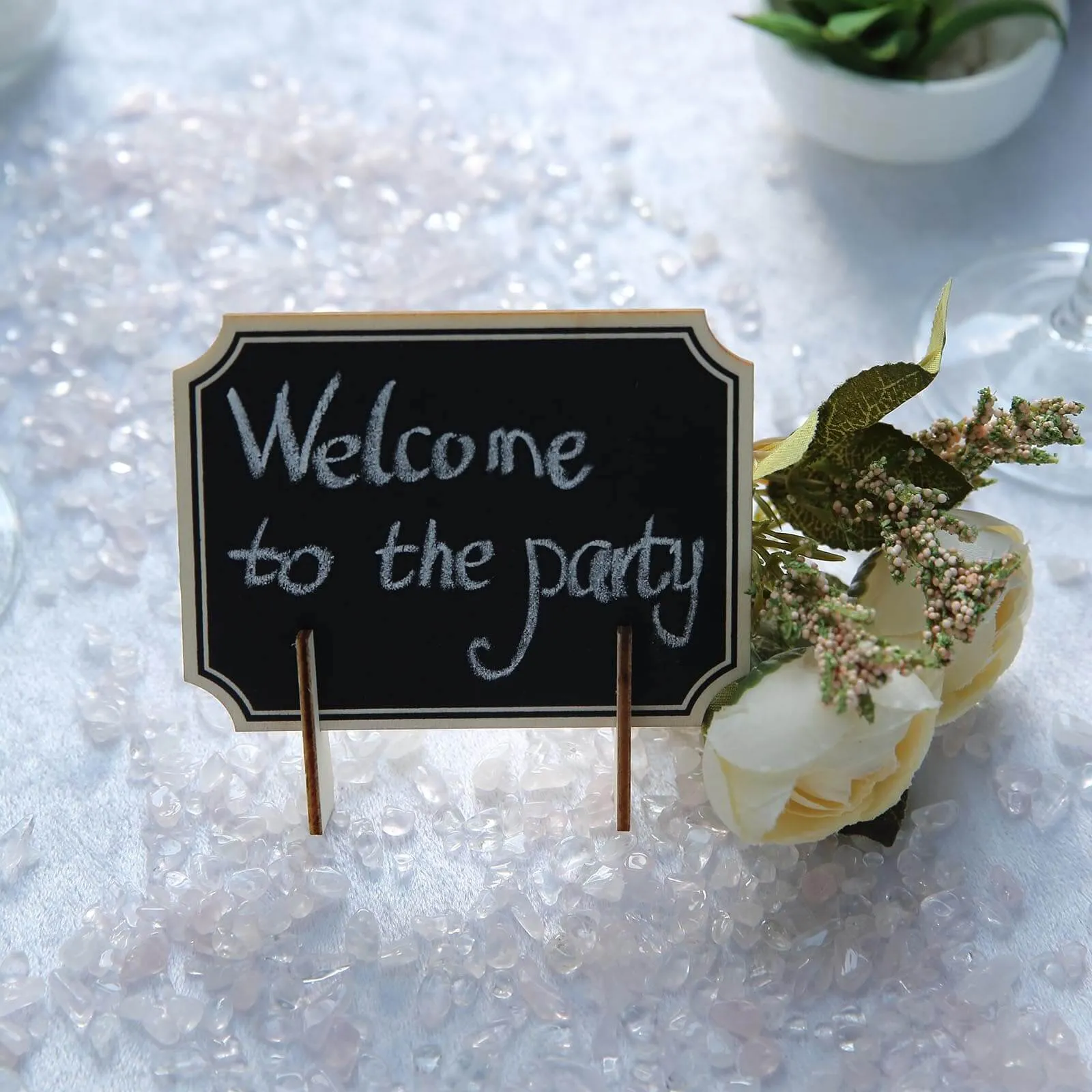 10 Pack Mini Wooden Table Chalkboard Signs With Removable Stands and Chalk 3"x4"
