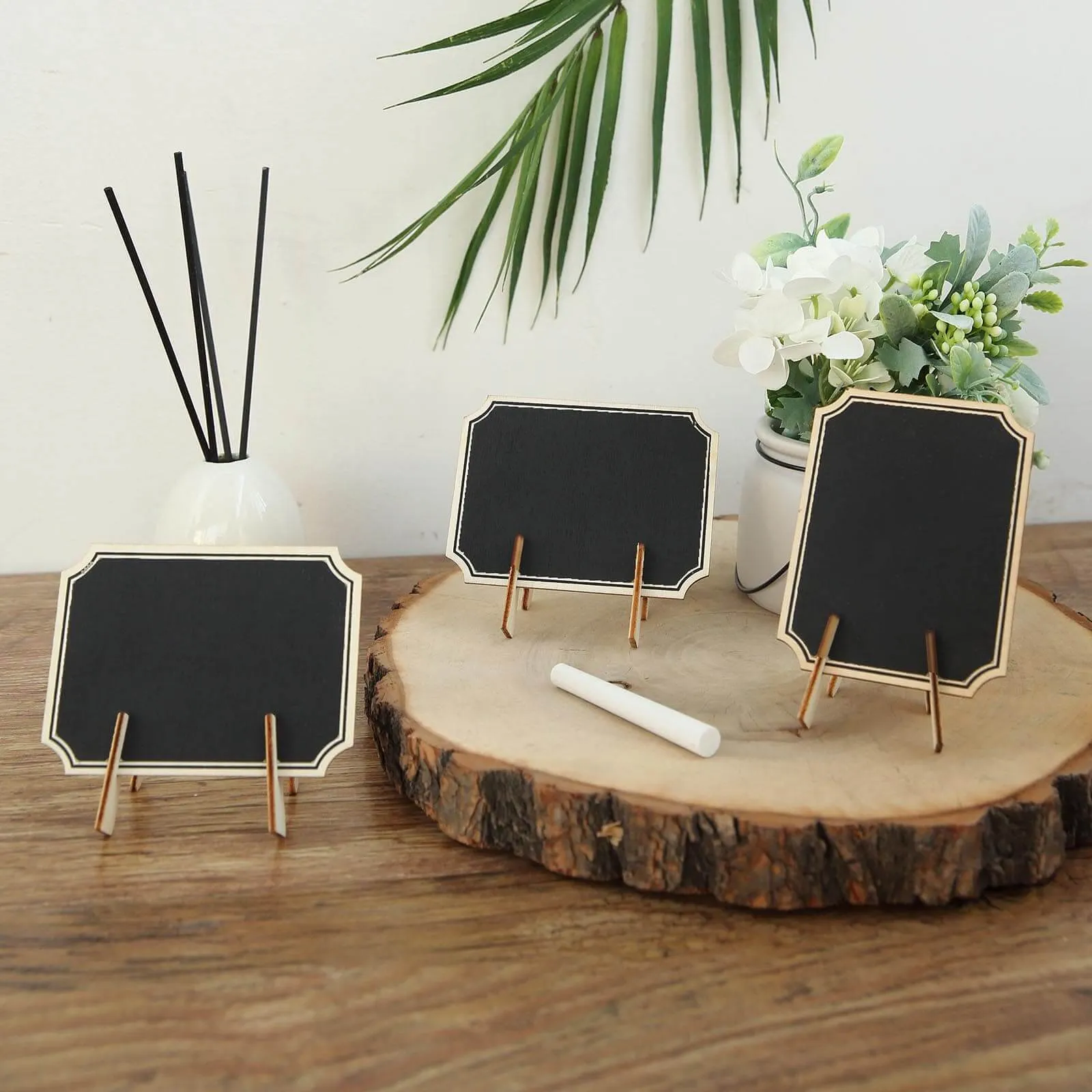 10 Pack Mini Wooden Table Chalkboard Signs With Removable Stands and Chalk 3"x4"