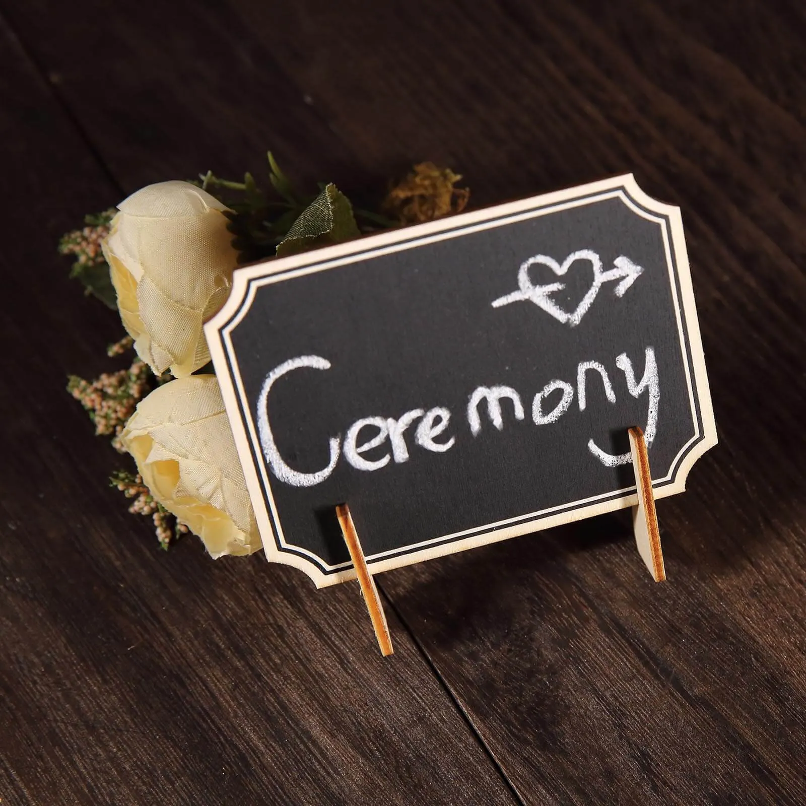 10 Pack Mini Wooden Table Chalkboard Signs With Removable Stands and Chalk 3"x4"