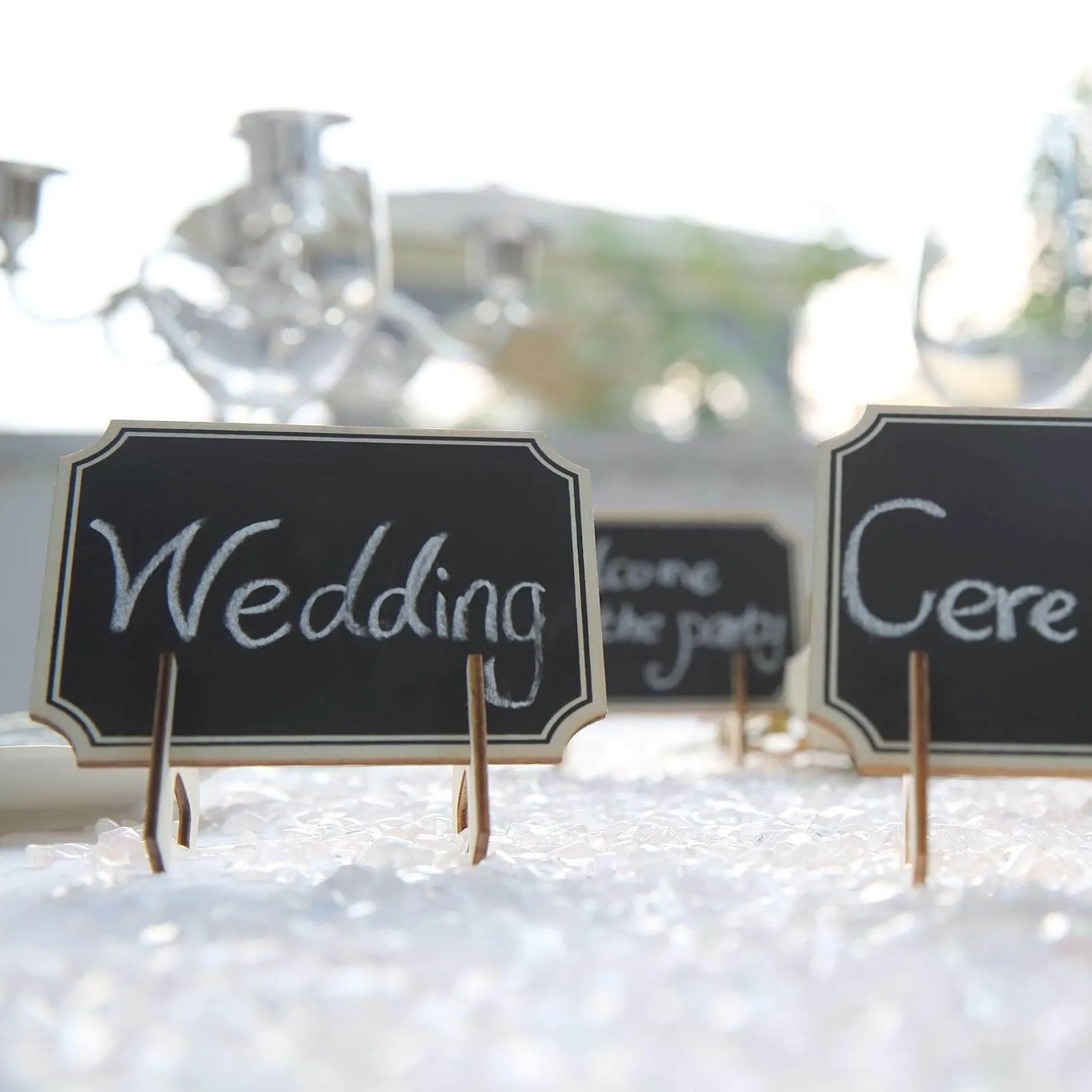 10 Pack Mini Wooden Table Chalkboard Signs With Removable Stands and Chalk 3"x4"