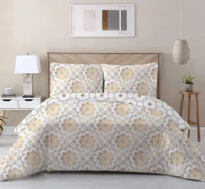 100% Cotton 3-Piece Printed Comforter Set Queen/King Size - Azure Gold