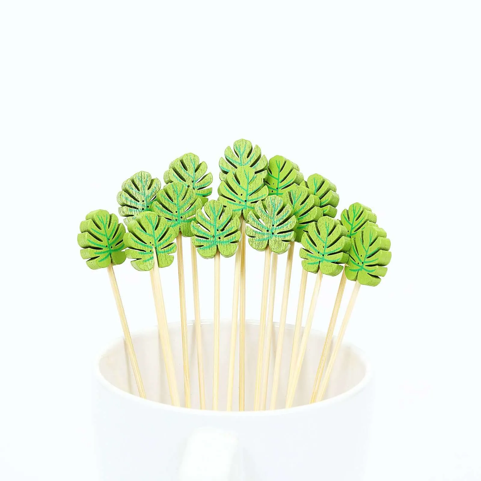 100 Pack Tropical Leaf Party Picks, Bamboo Skewers, Decorative Top Cocktail Sticks 5"
