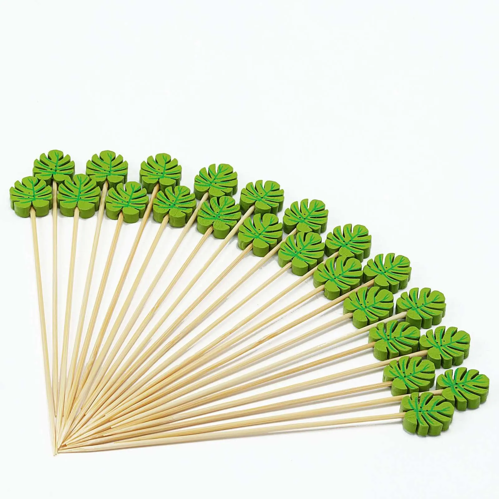 100 Pack Tropical Leaf Party Picks, Bamboo Skewers, Decorative Top Cocktail Sticks 5"