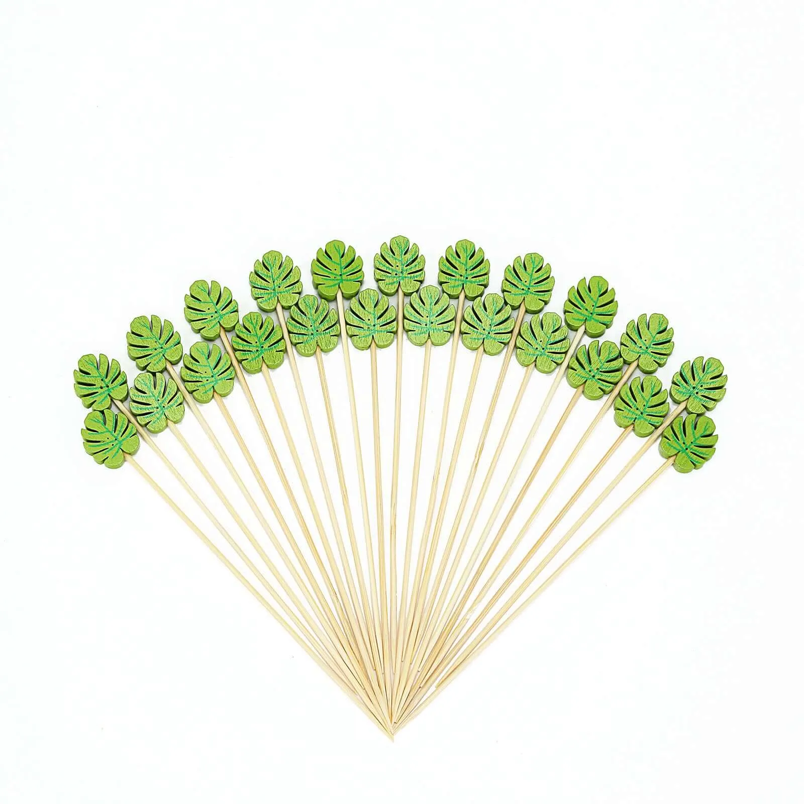100 Pack Tropical Leaf Party Picks, Bamboo Skewers, Decorative Top Cocktail Sticks 5"