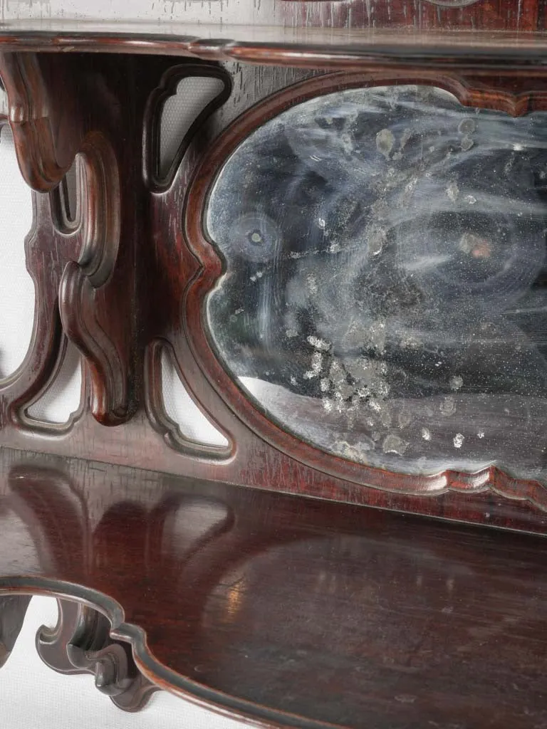 19th-century English pair of mahogany wall shelves w/ mercury mirrors 30¼" x 24¾"