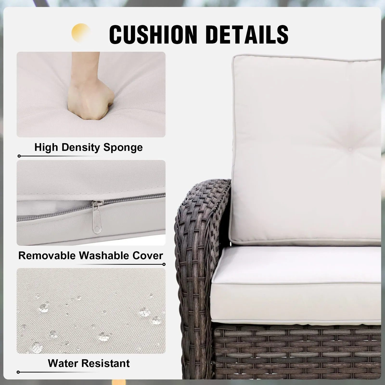 3 PCS Patio Rocking Chair Set, Rattan Wicker Furniture Set