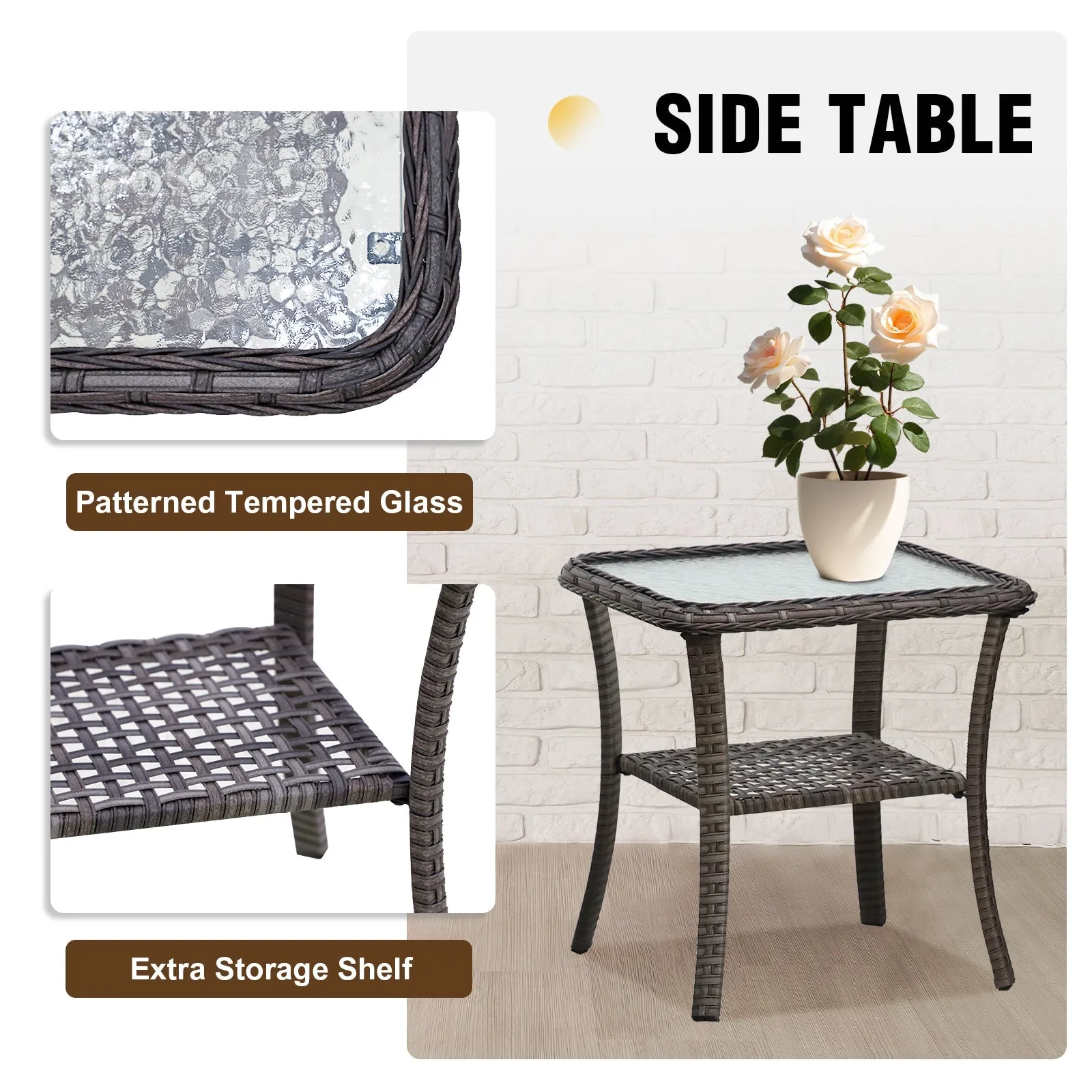 3 PCS Rustic Veranda Patio Bistro Set, Rocking Chairs with Side Table, Gray/Beige
