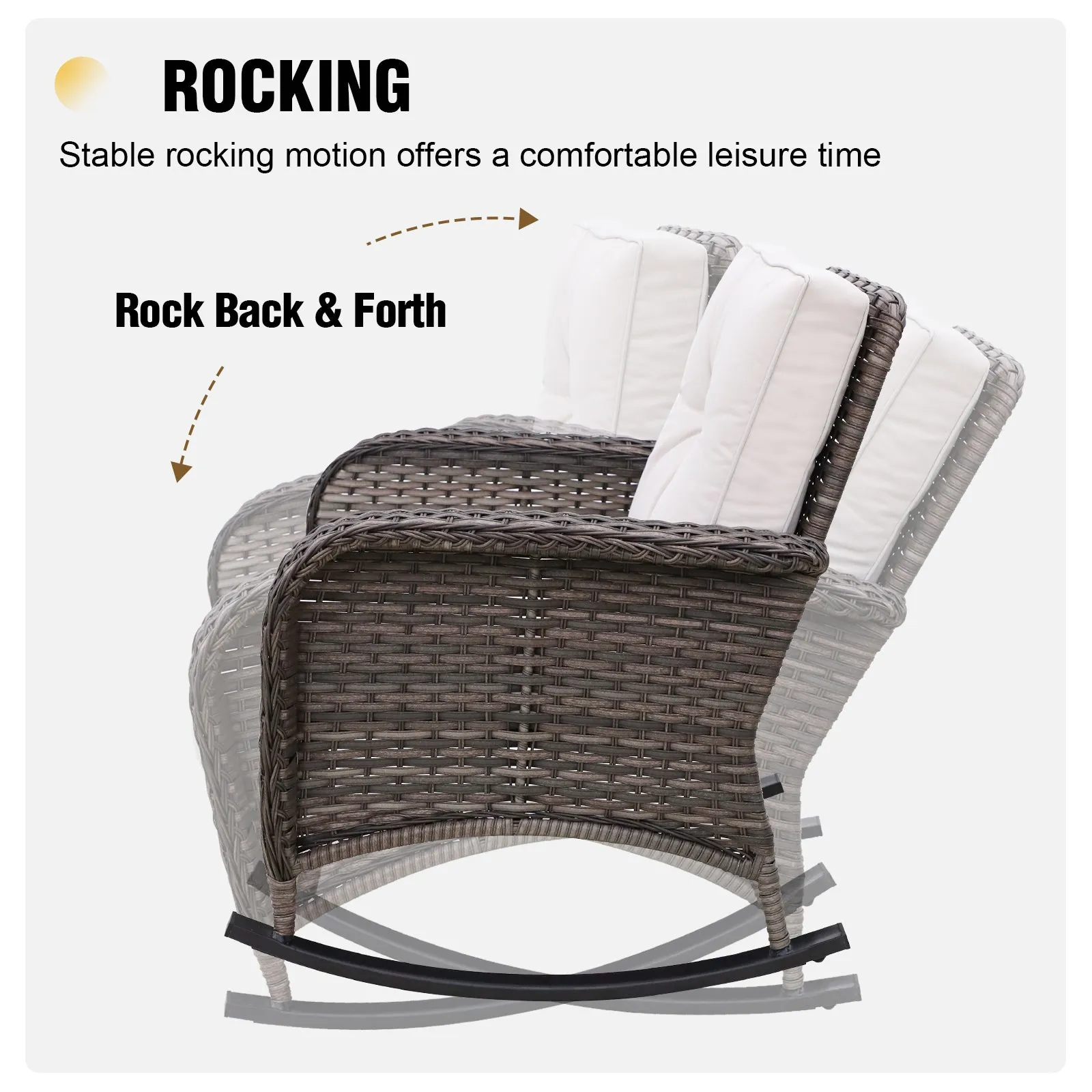3 PCS Rustic Veranda Patio Bistro Set, Rocking Chairs with Side Table, Gray/Beige