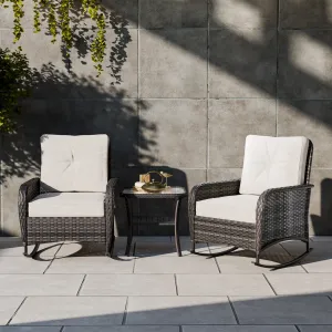 3 PCS Rustic Veranda Patio Bistro Set, Rocking Chairs with Side Table, Gray/Beige