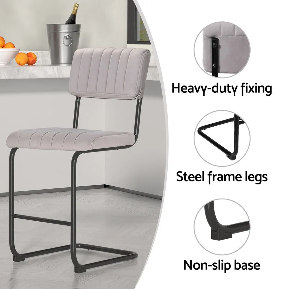 4x Bar Stools | Velvet Chairs | Grey Upholstery