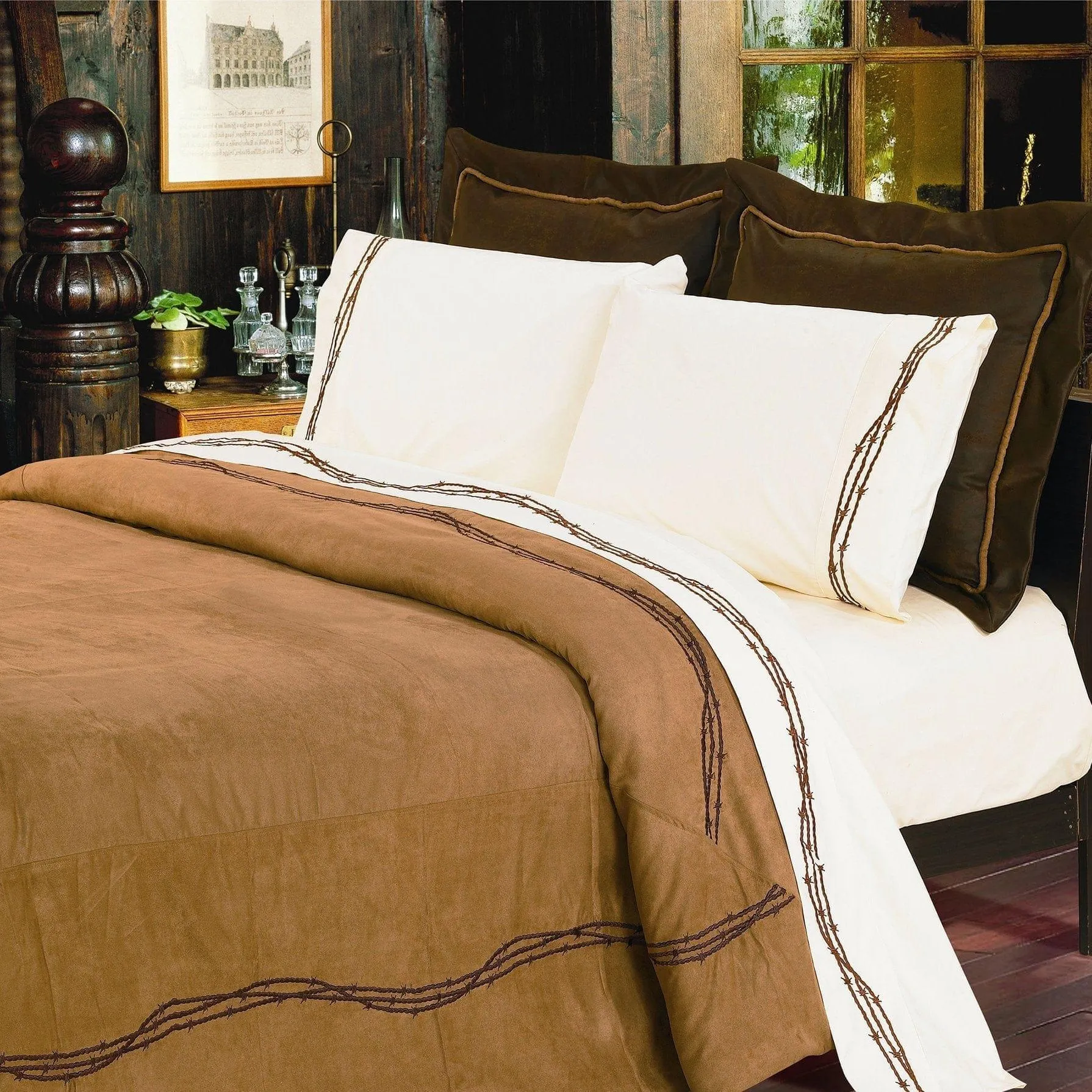 Barbed Wire Western Bedding - Tan