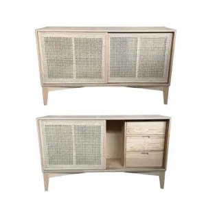 Buffet Bahama 3 Drawers 2 sliding rattan Doors 180cm x 40cm x83cmH