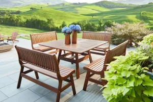 CLASSIC IPE BEECHWORTH 5 PIECE DINING SET - 53" Square Beechworth Table and 4 Amber Benches