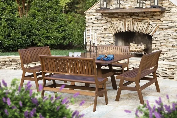 CLASSIC IPE BEECHWORTH 5 PIECE DINING SET - 53" Square Beechworth Table and 4 Amber Benches