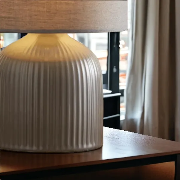 Dark Grey Ribbed Ceramic Table Lamp