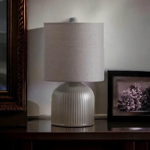 Dark Grey Ribbed Ceramic Table Lamp
