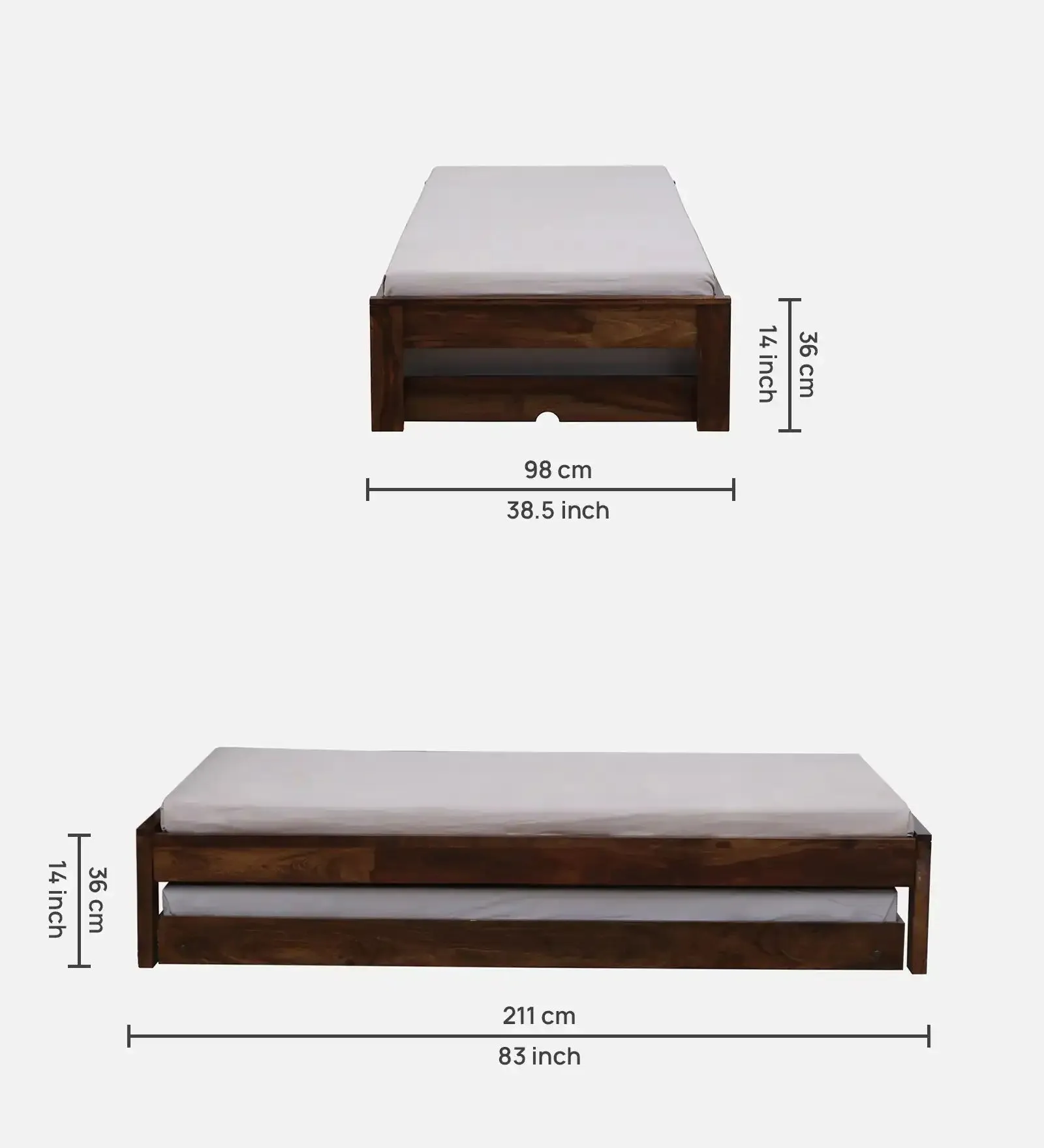 Divyam Modern Sheesham Wood Single Bed With Trundle