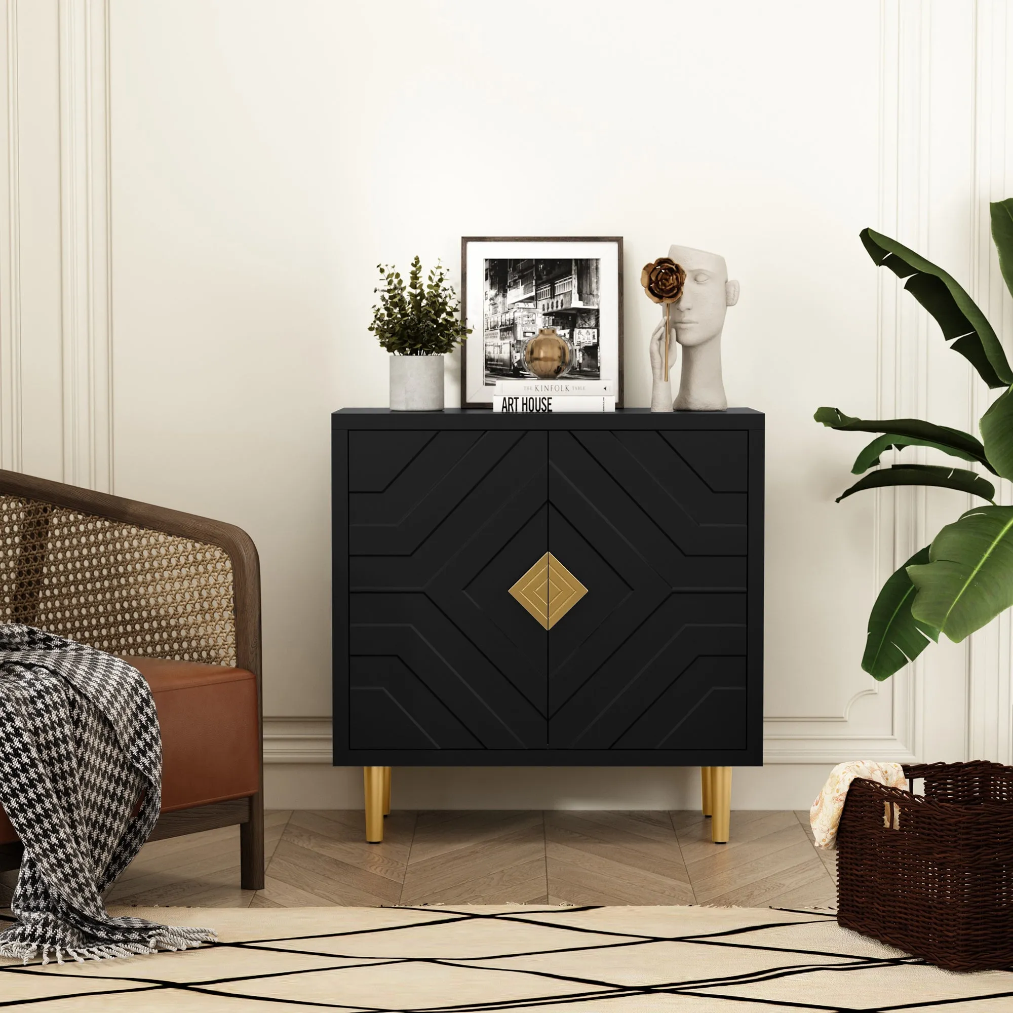 HLR Green Modern Decorative Embossed Pattern Doors Accent Cabinet Sideboard Buffet Credenza with Storage  Stylish Storage for Living Room, Kitchen, Dining & Hallway