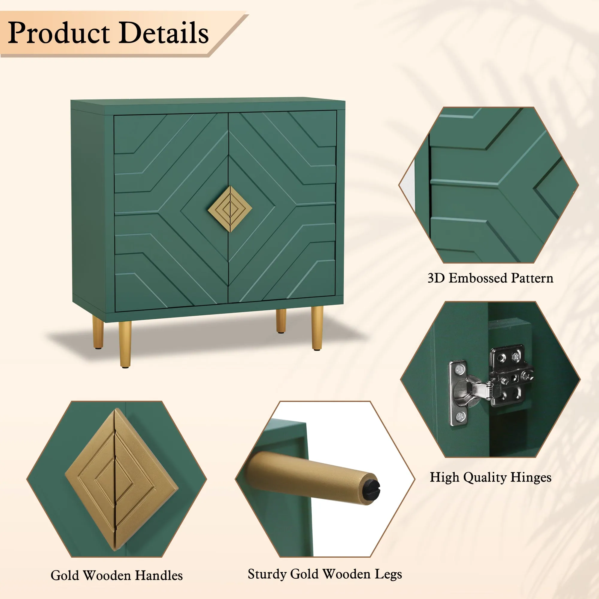 HLR Green Modern Decorative Embossed Pattern Doors Accent Cabinet Sideboard Buffet Credenza with Storage  Stylish Storage for Living Room, Kitchen, Dining & Hallway