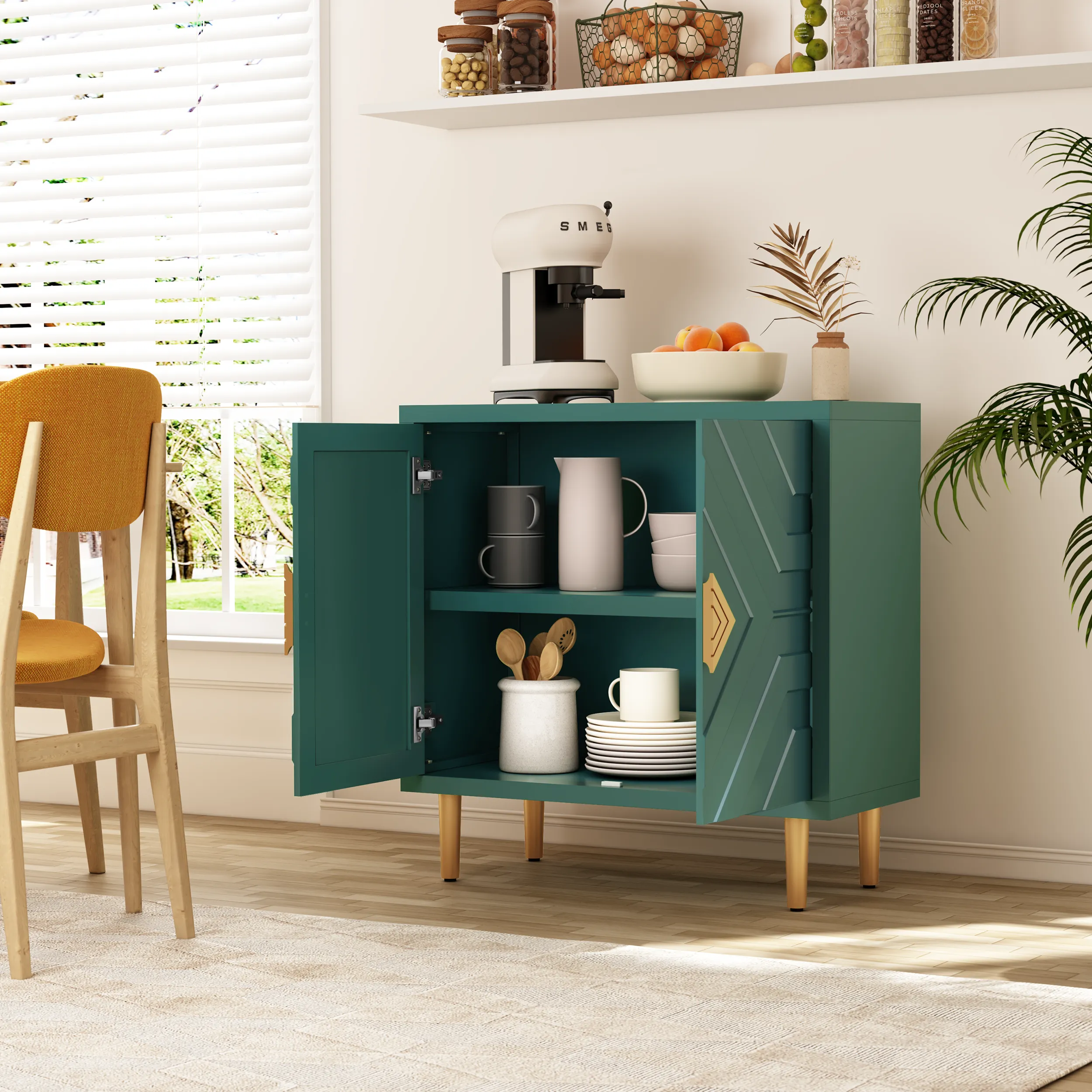 HLR Green Modern Decorative Embossed Pattern Doors Accent Cabinet Sideboard Buffet Credenza with Storage  Stylish Storage for Living Room, Kitchen, Dining & Hallway