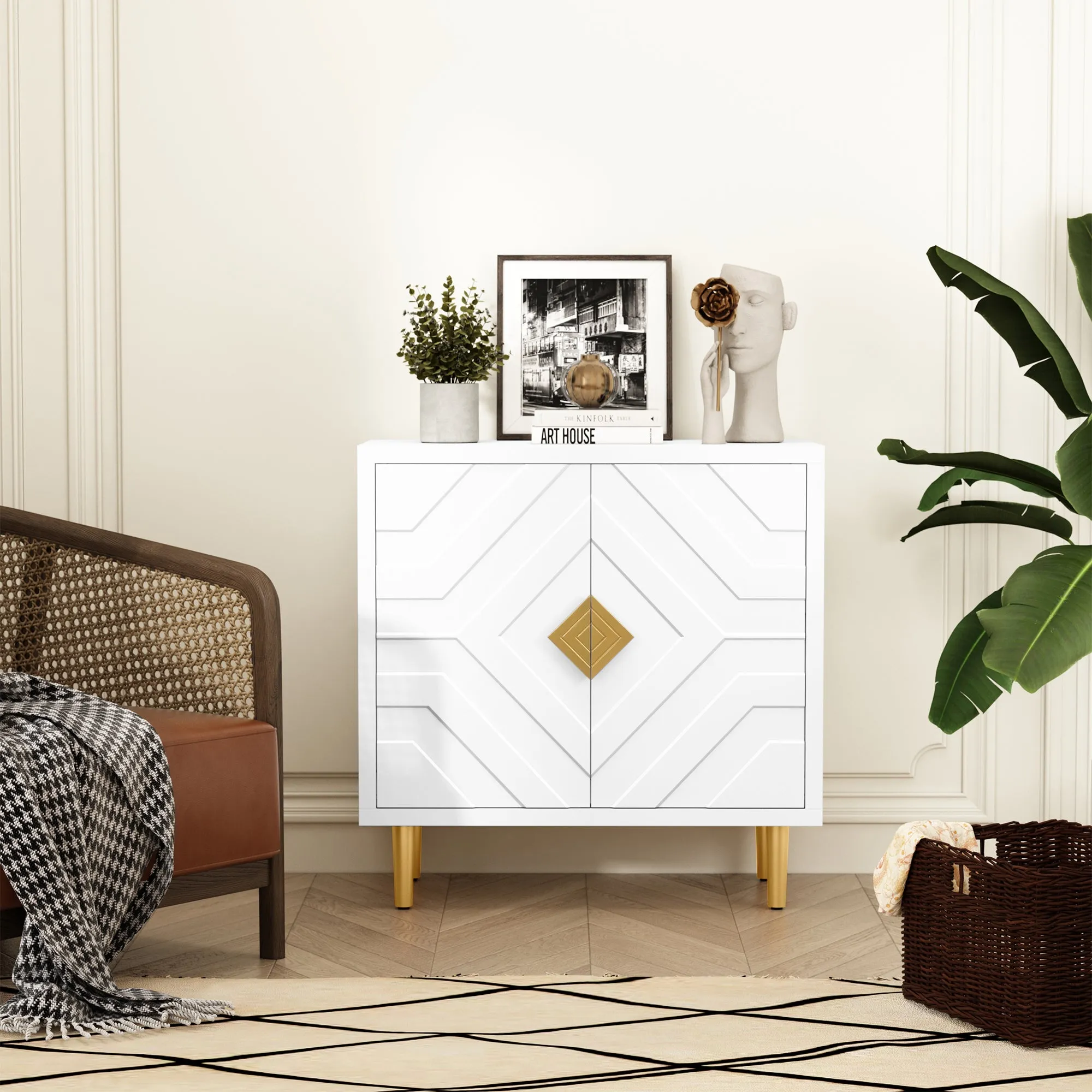 HLR Green Modern Decorative Embossed Pattern Doors Accent Cabinet Sideboard Buffet Credenza with Storage  Stylish Storage for Living Room, Kitchen, Dining & Hallway