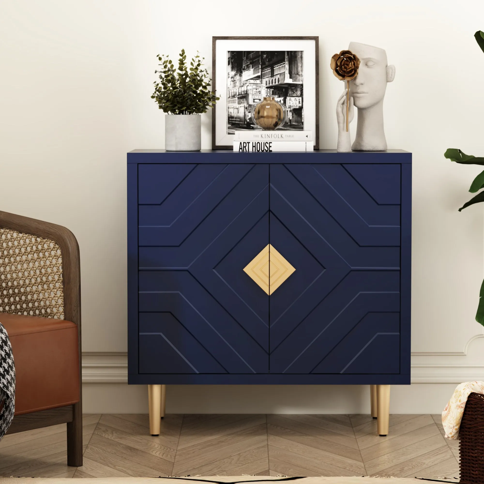 HLR Green Modern Decorative Embossed Pattern Doors Accent Cabinet Sideboard Buffet Credenza with Storage  Stylish Storage for Living Room, Kitchen, Dining & Hallway