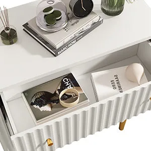 HLR White Modern Tall Wood Dresser 3-Drawer Storage Cabinet with Fluted Texture  Stylish Organizer for Bedroom, Closet, Living Room & Hallway