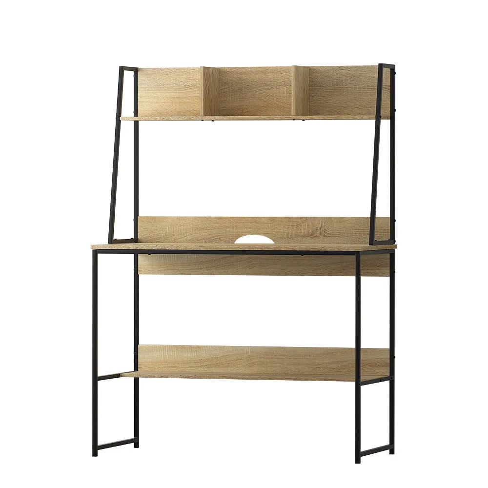 Industrial 100CM Computer Desk with Bookshelf, Oak - Artiss