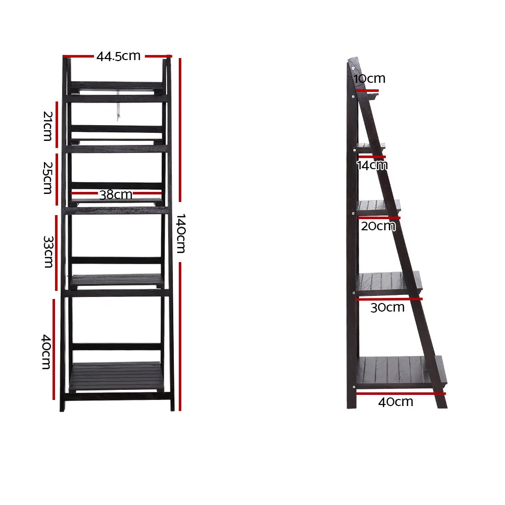 Ladder Style Display Unit Wooden 5 Tier Stand Storage Shelves Rack Coffee