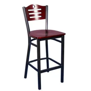 MKM836BS-B Slotted Wooden Back Metal Chair  with Wooden Seat