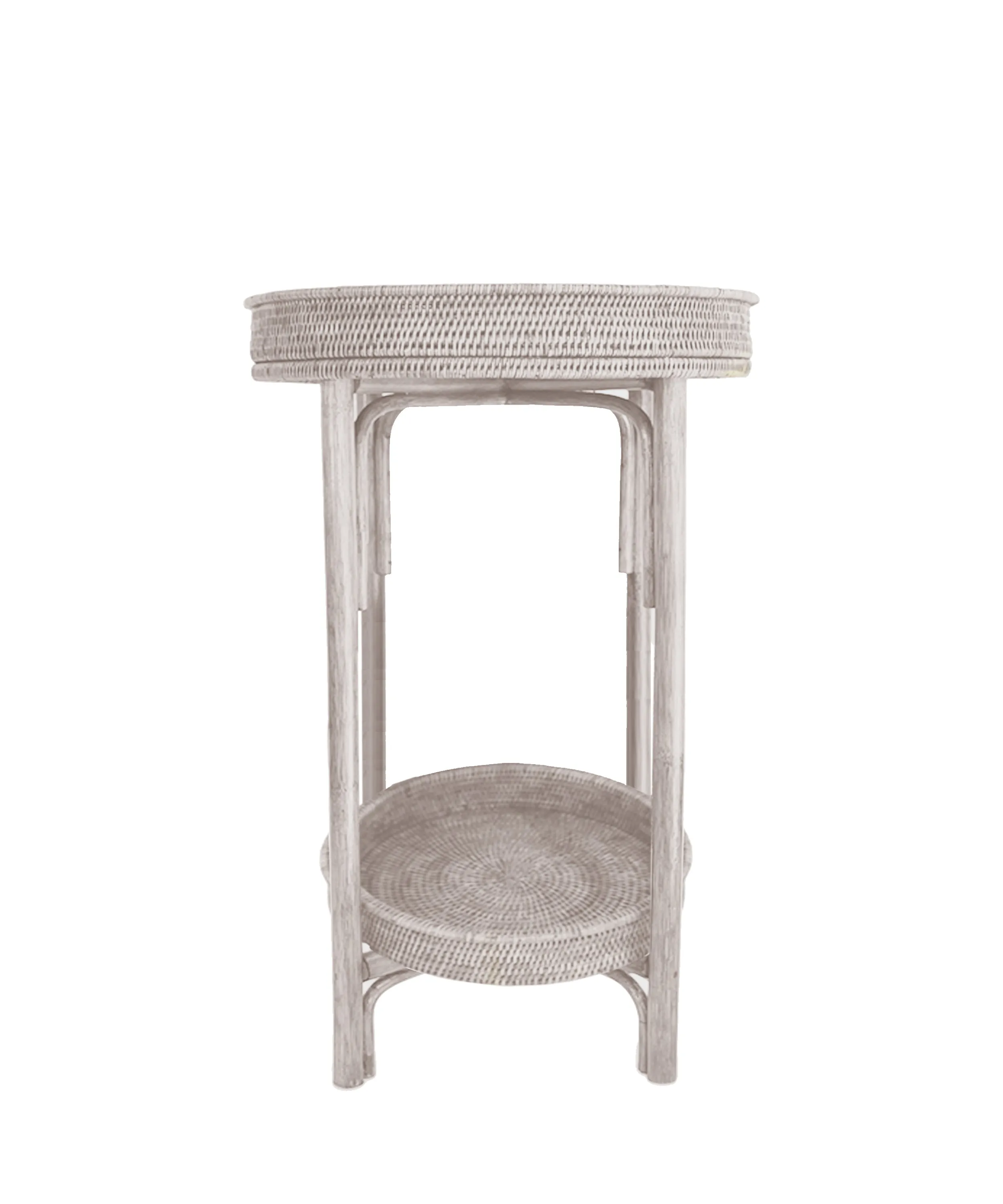Round Woven Tray Table, White Wash