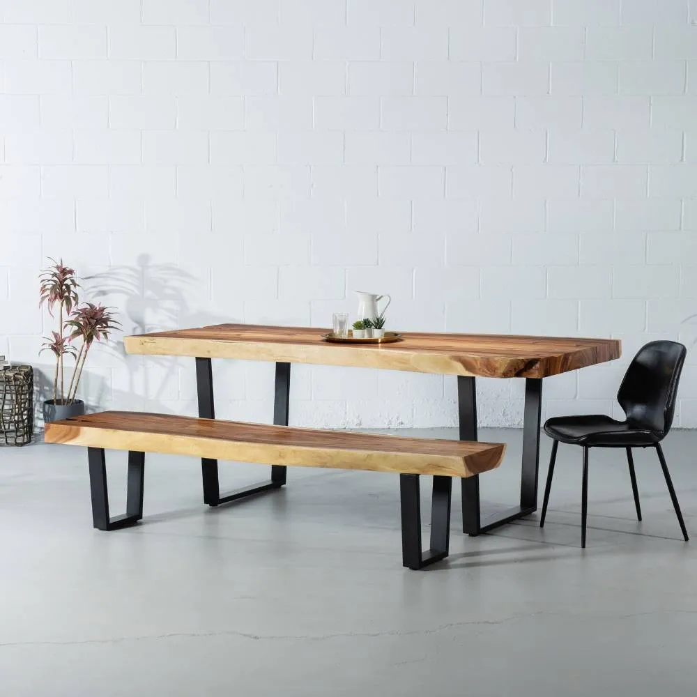 Suar Live Edge Wood Bench with Black U-shaped Legs/Natural