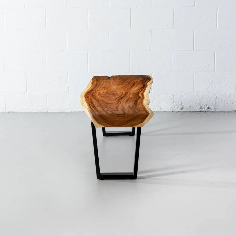 Suar Live Edge Wood Bench with Black U-shaped Legs/Natural