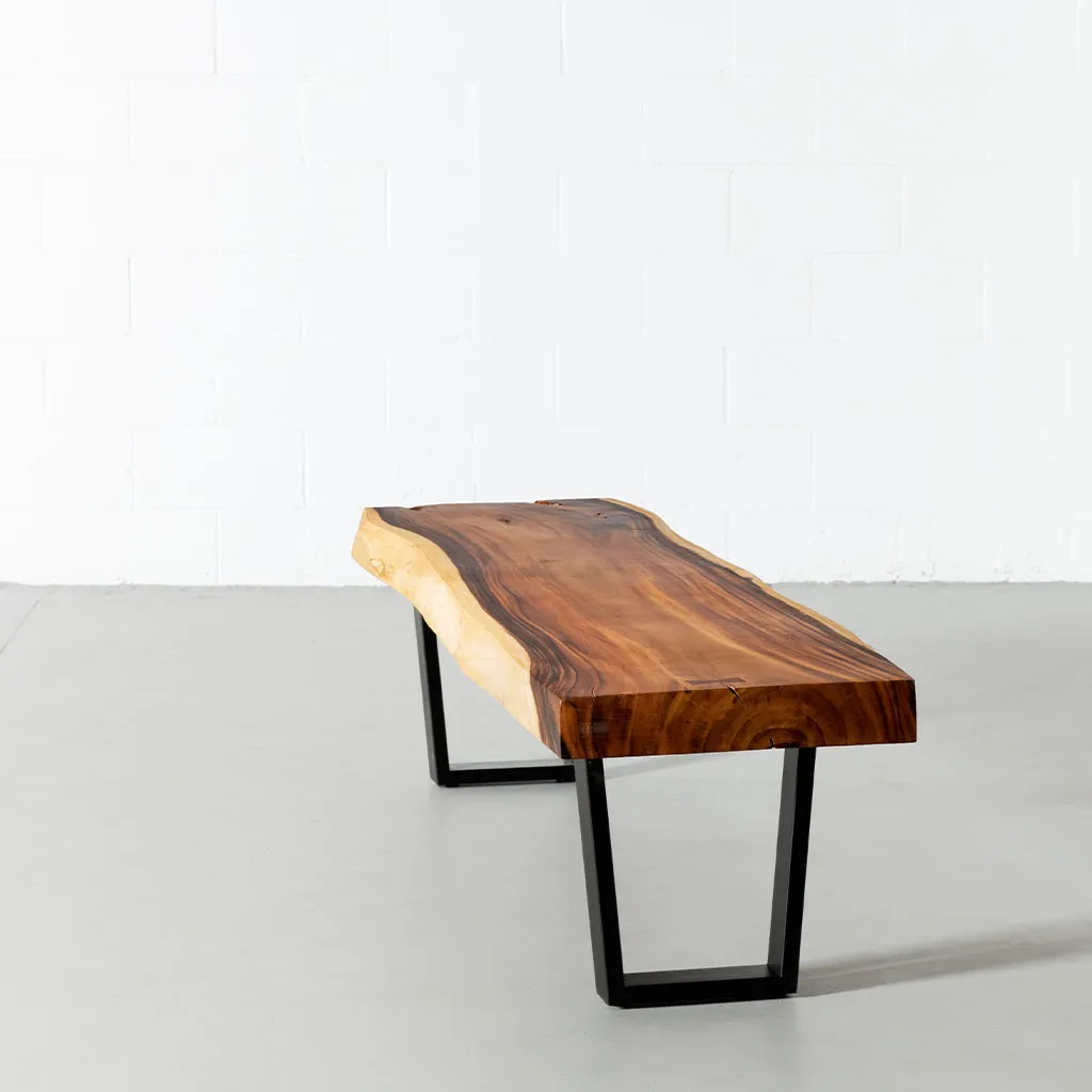 Suar Live Edge Wood Bench with Black U-shaped Legs/Natural