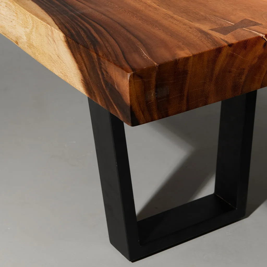 Suar Live Edge Wood Bench with Black U-shaped Legs/Natural