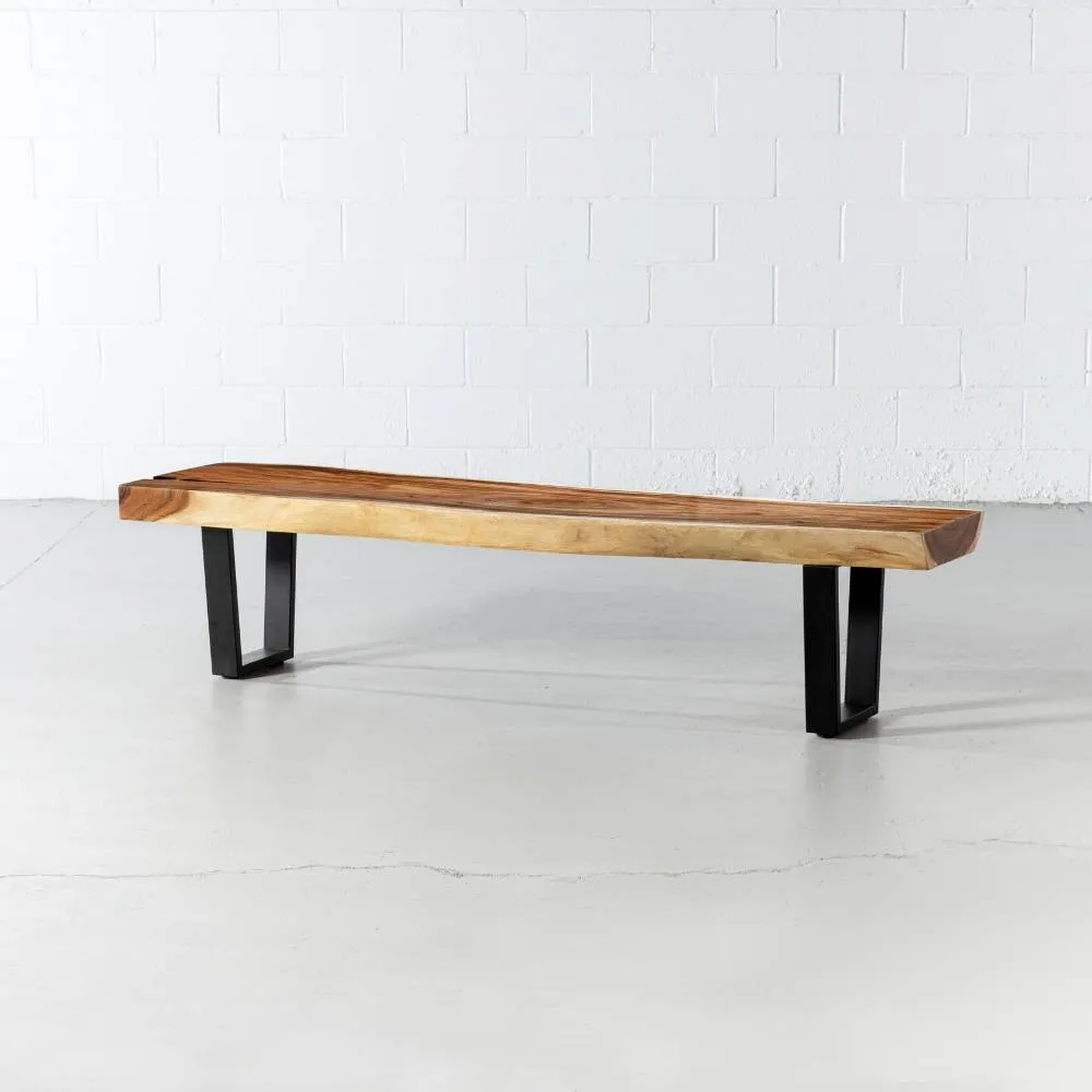 Suar Live Edge Wood Bench with Black U-shaped Legs/Natural