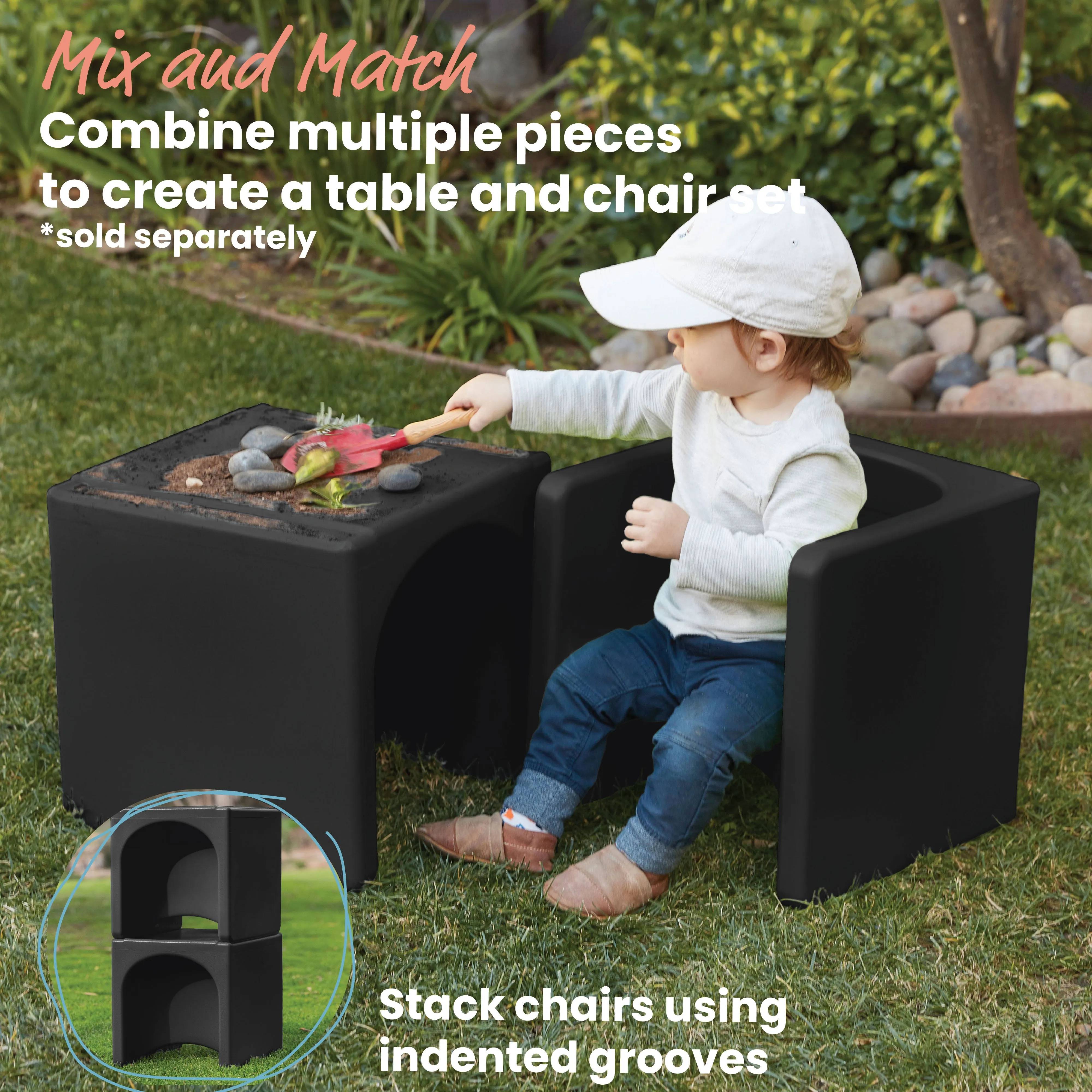 Tri-Me Table and Cube Chair Set, Multipurpose Furniture, 3-Piece