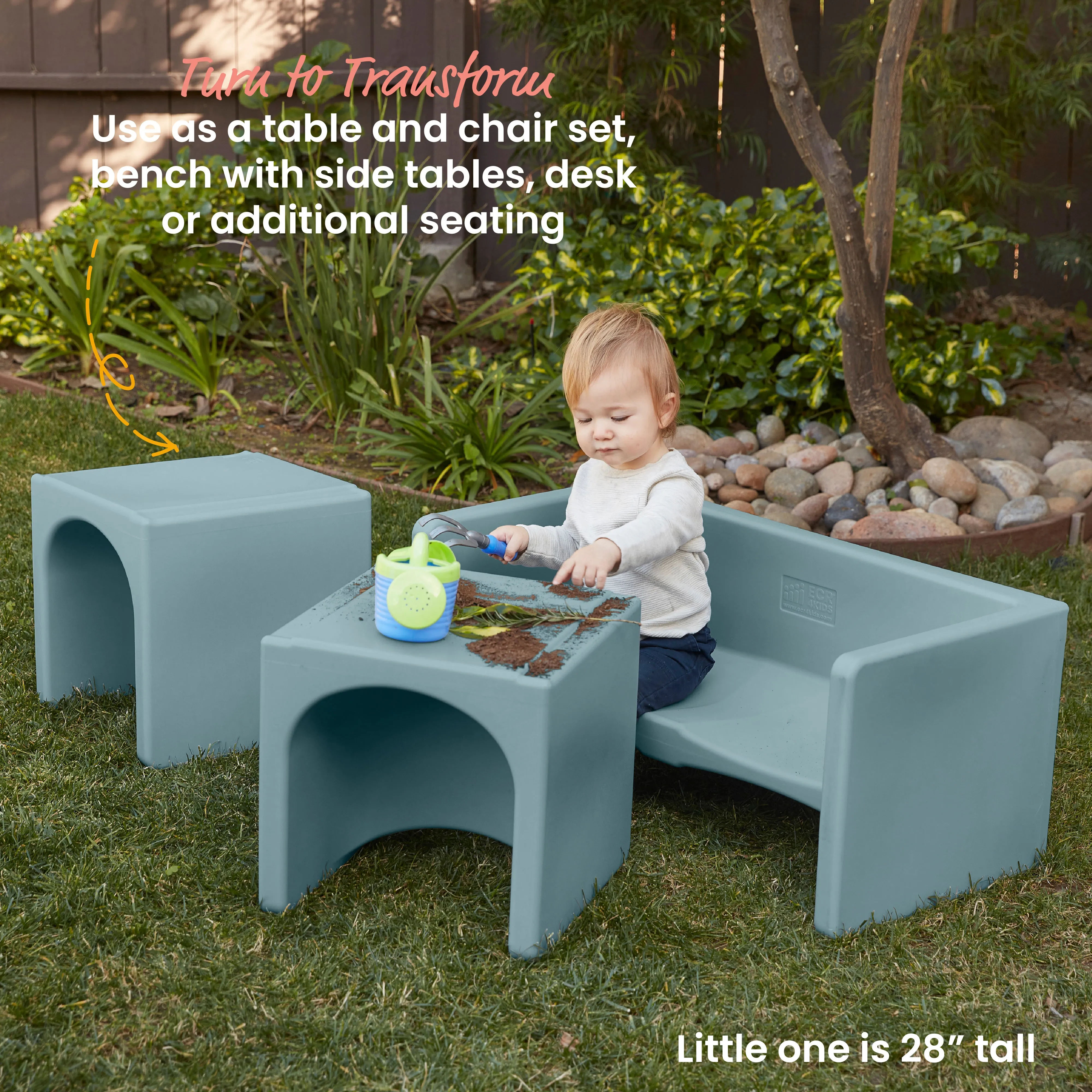 Tri-Me Table and Cube Chair Set, Multipurpose Furniture, 3-Piece