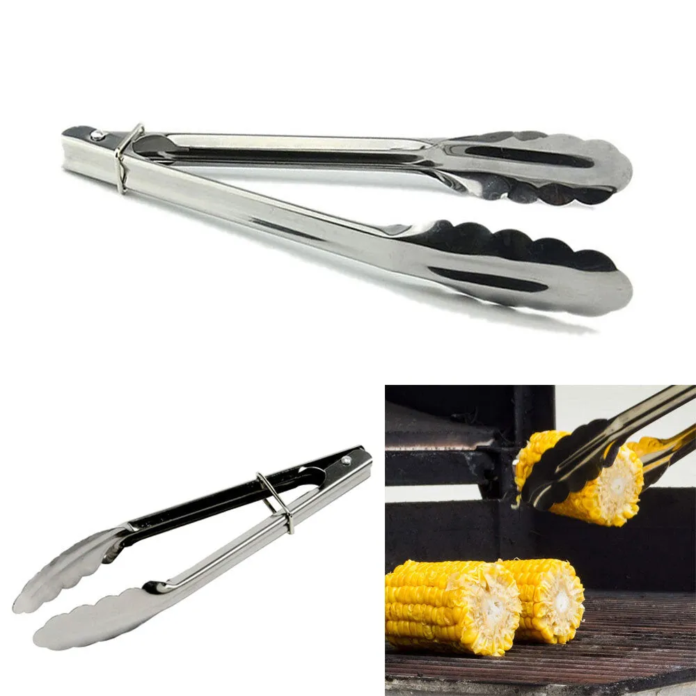 Utility Tongs 9" Stainless Steel Serving Tong Food Lock BBQ Kitchen Salad Grill