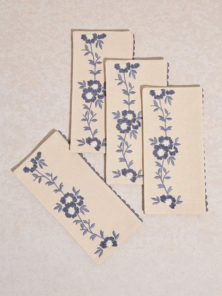 Westside Home Dusty Blue Floral Embroidered Placemat (Set of 4)